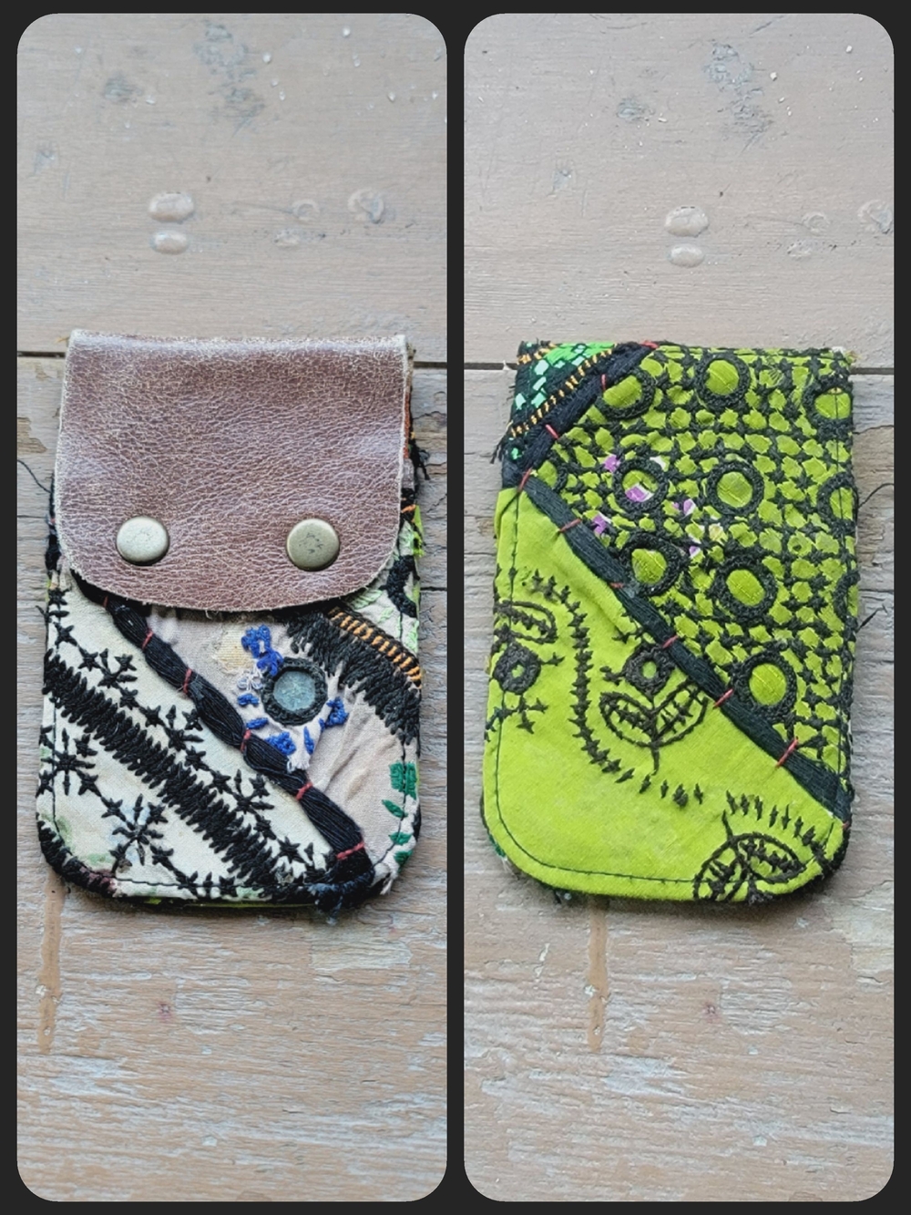 Free People embroidered banjara boho repurposed vtg leather wallet card case